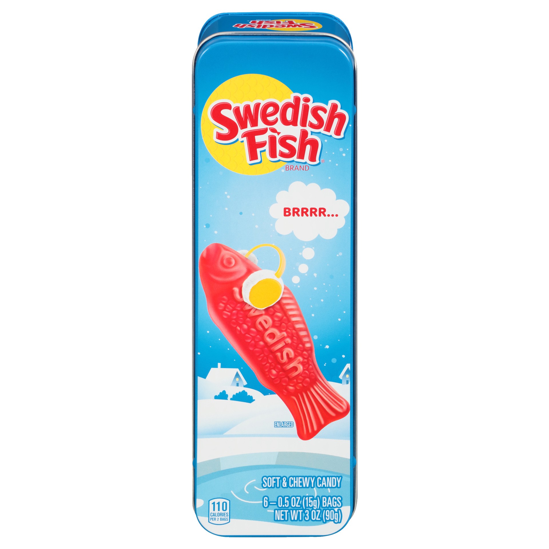 slide 1 of 9, SWEDISH FISH Holiday Tin Soft & Chewy Candy, 3.17 oz, 0.20 lb