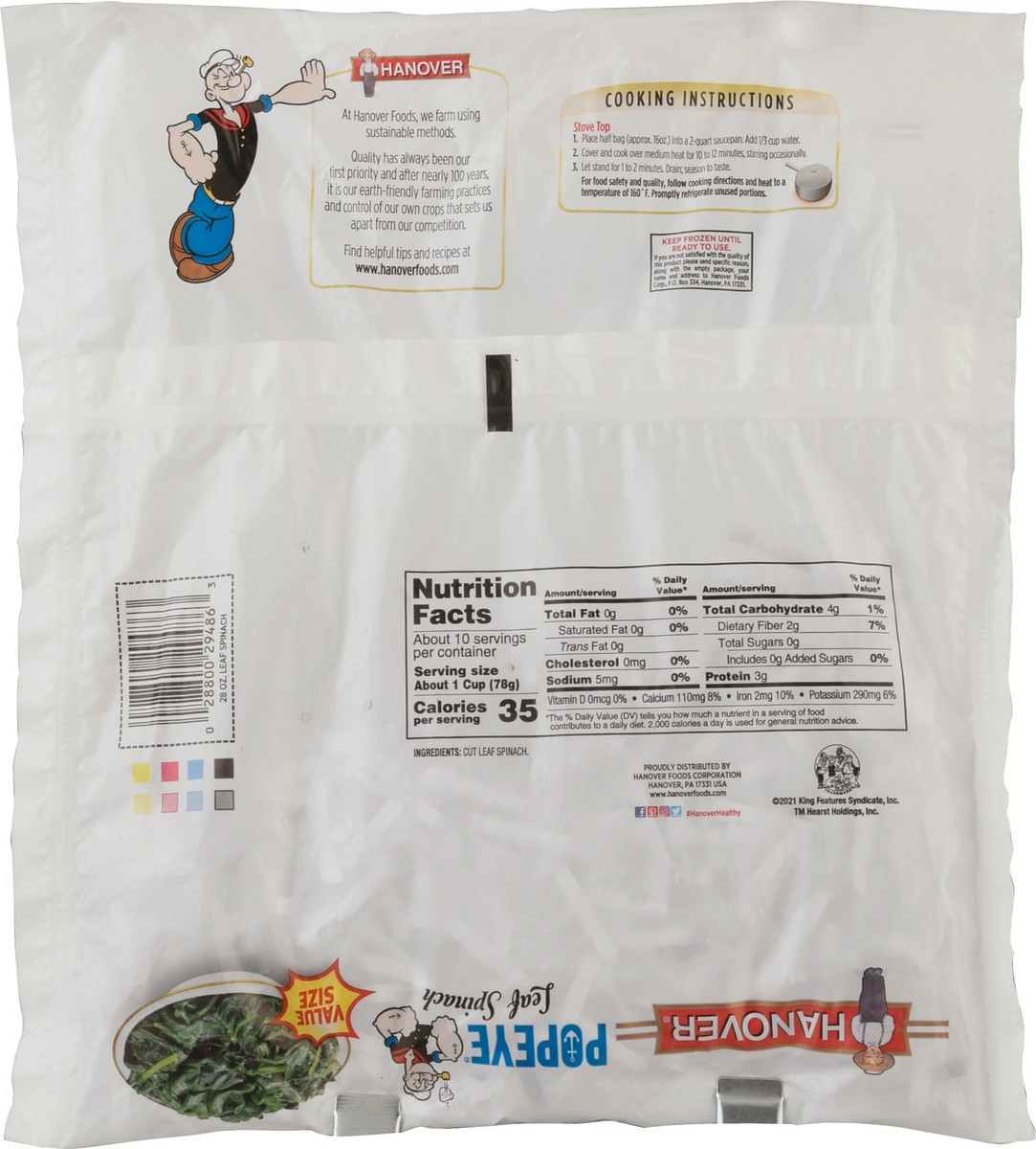 slide 7 of 9, Hanover Popeye Value Size Leaf Spinach 28 oz, 28 oz