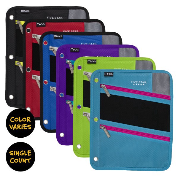 slide 5 of 7, Five Star Zipper Three-Hole Punched Pencil Pouch, Assorted Colors, 1 ct