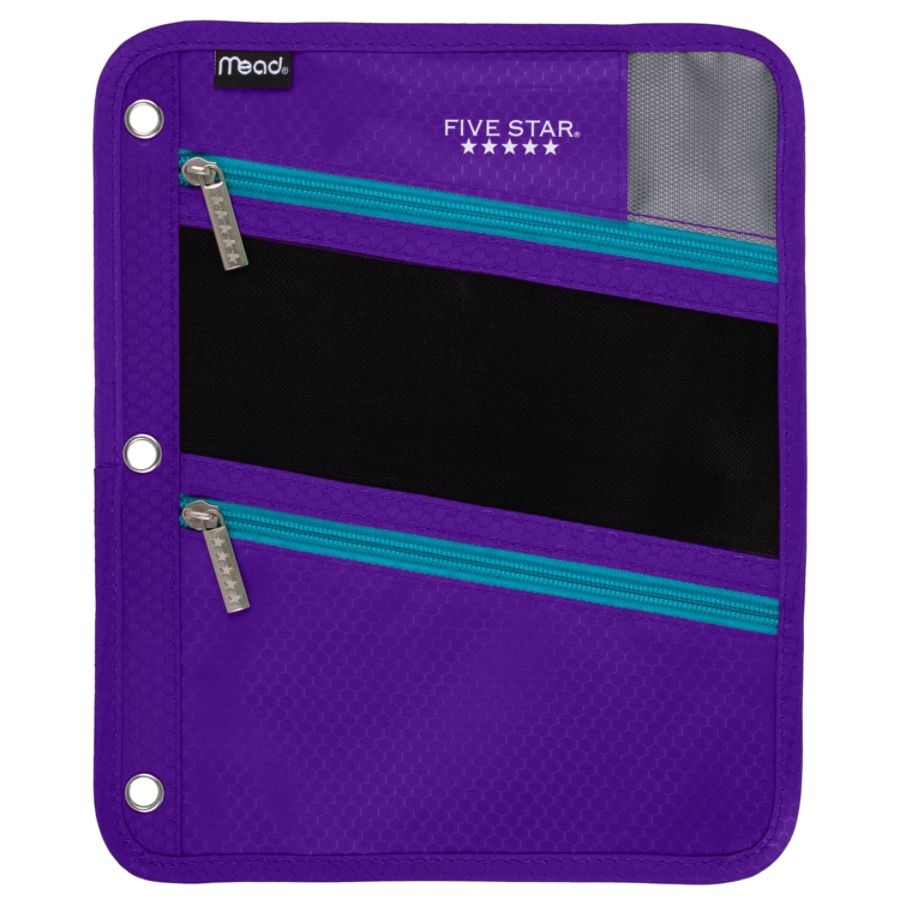 slide 7 of 7, Five Star Zipper Three-Hole Punched Pencil Pouch, Assorted Colors, 1 ct