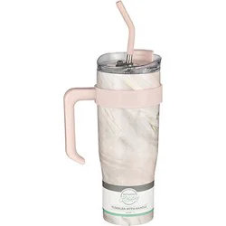 Destination Holiday Tumbler with Handle & Straw - Black Marble