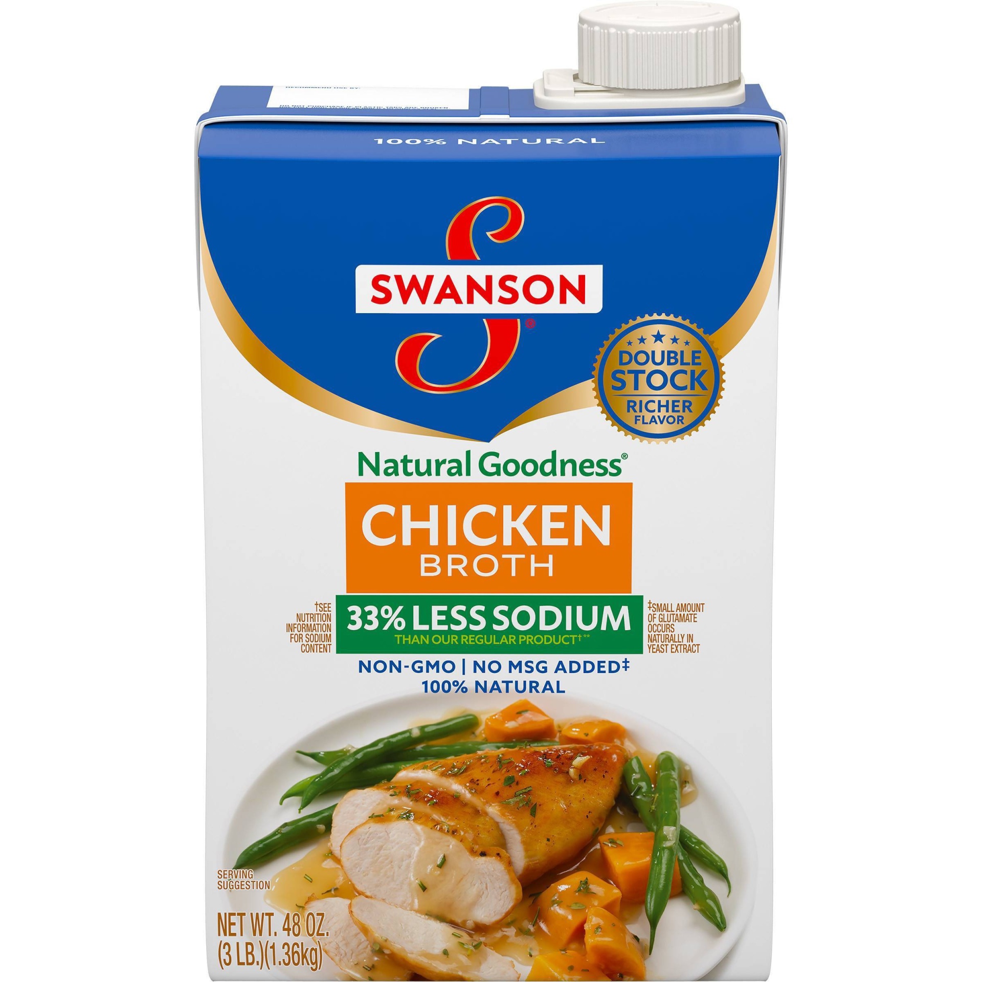 slide 1 of 10, Swanson Natural Goodness Less Sodium Chicken Broth, 48 oz