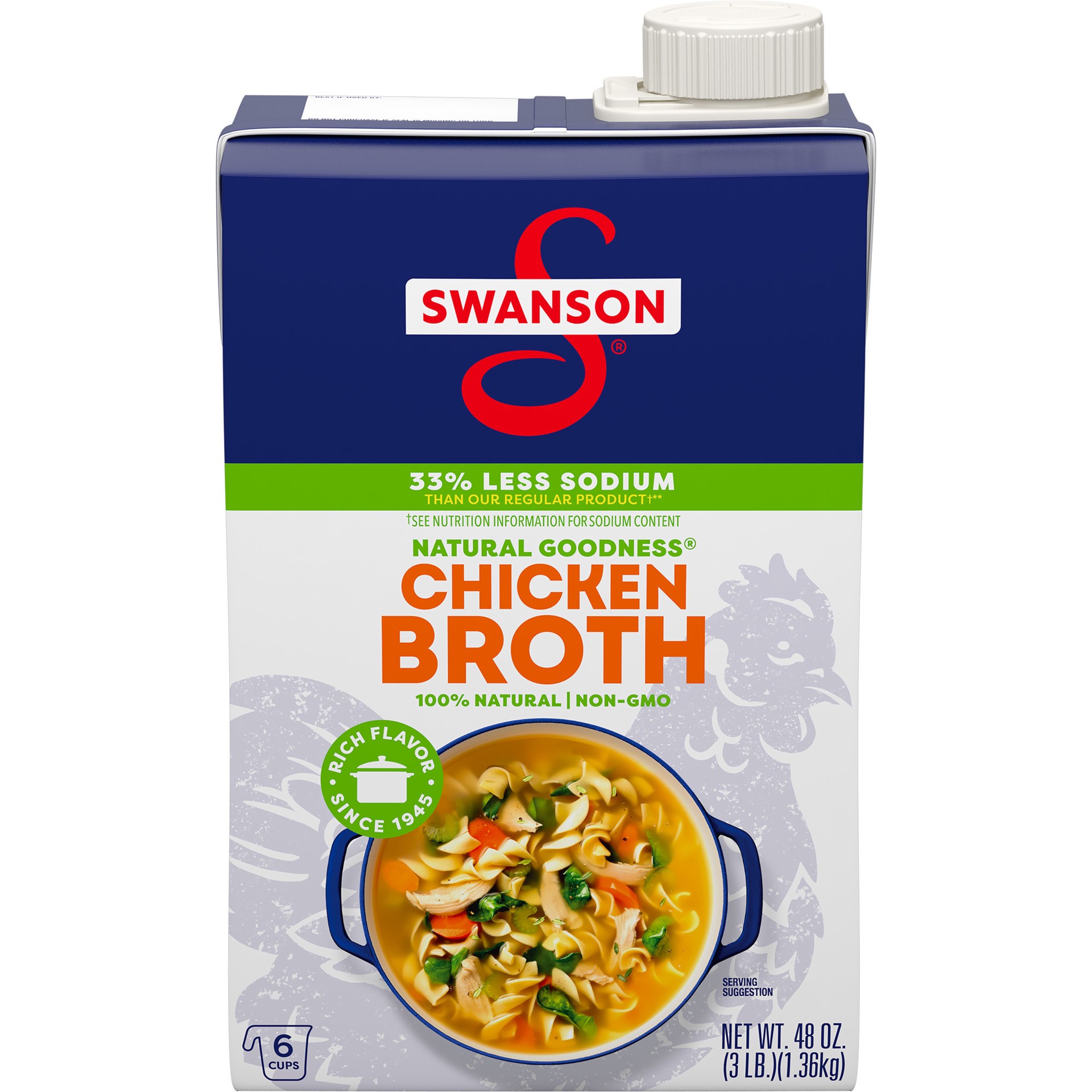 slide 1 of 10, Swanson Natural Goodness 33% Less Sodium Chicken Broth, 48 oz Carton, 48 oz