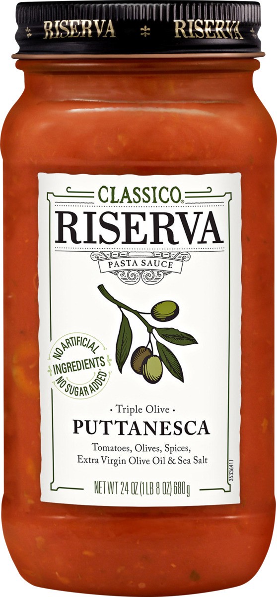 slide 4 of 4, Classico Riserva Triple Olive Puttanesca Pasta Sauce Jar, 24 oz