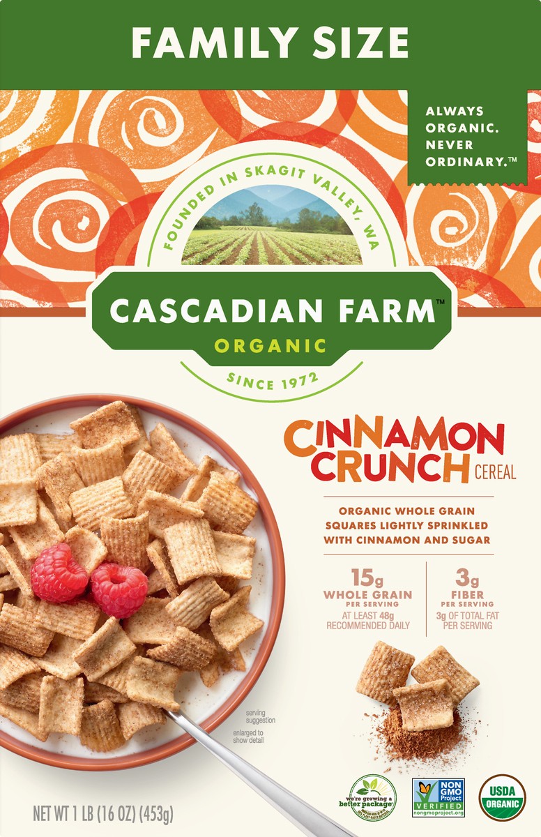 slide 3 of 12, Cascadian Farm Family Size Organic Cinnamon Crunch Cereal 1 lb, 1 lb