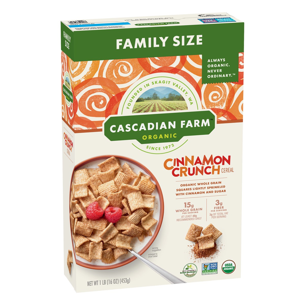 slide 10 of 12, Cascadian Farm Family Size Organic Cinnamon Crunch Cereal 1 lb, 1 lb