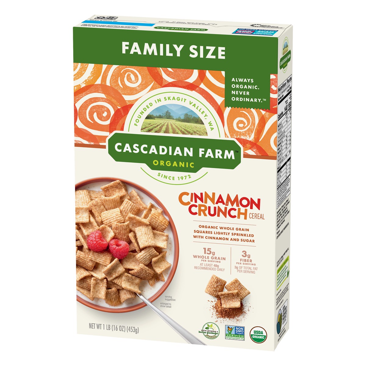 slide 11 of 12, Cascadian Farm Family Size Organic Cinnamon Crunch Cereal 1 lb, 1 lb