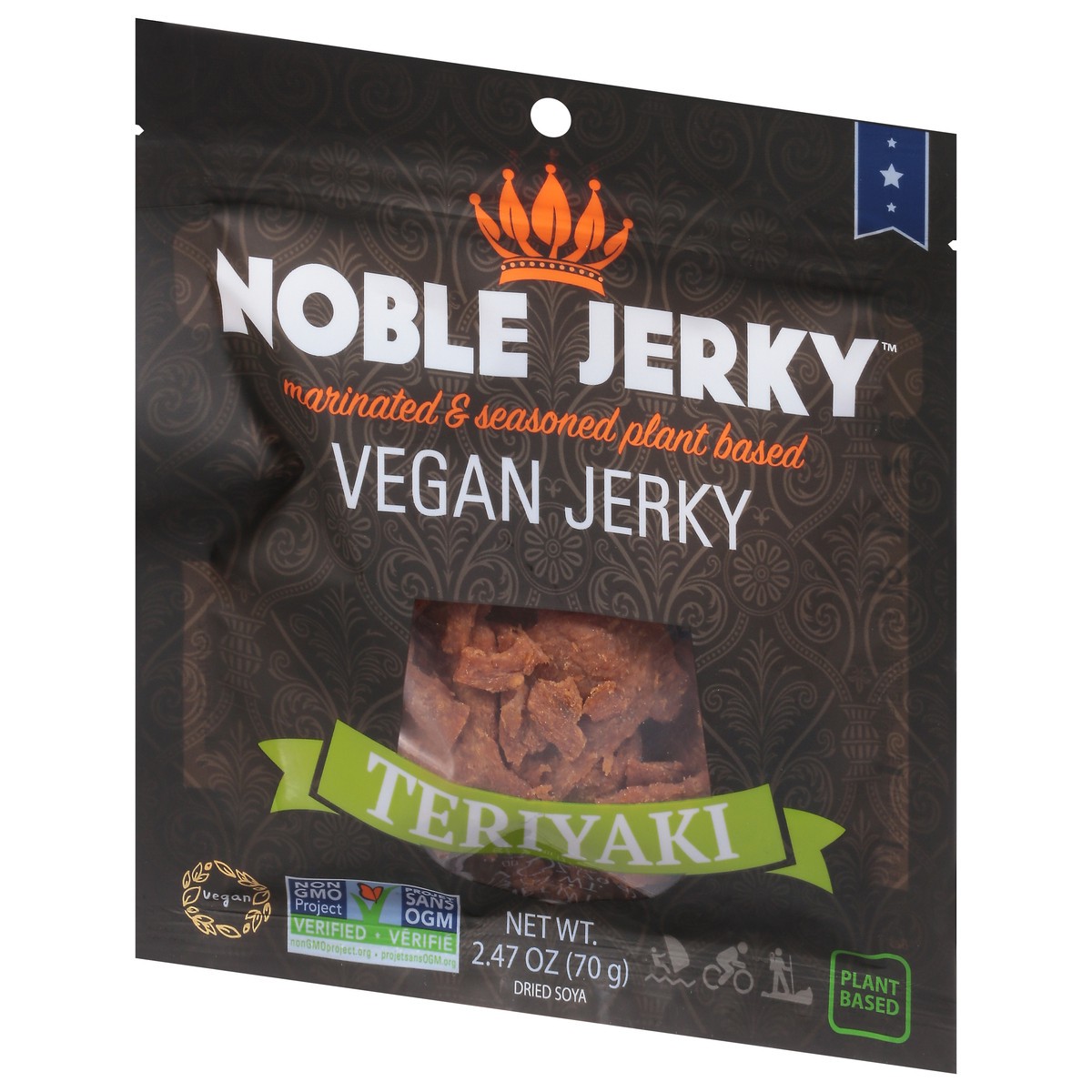 slide 2 of 4, Noble Jerky Vegan Teriyaki Jerky 2.47 oz, 2.47 oz