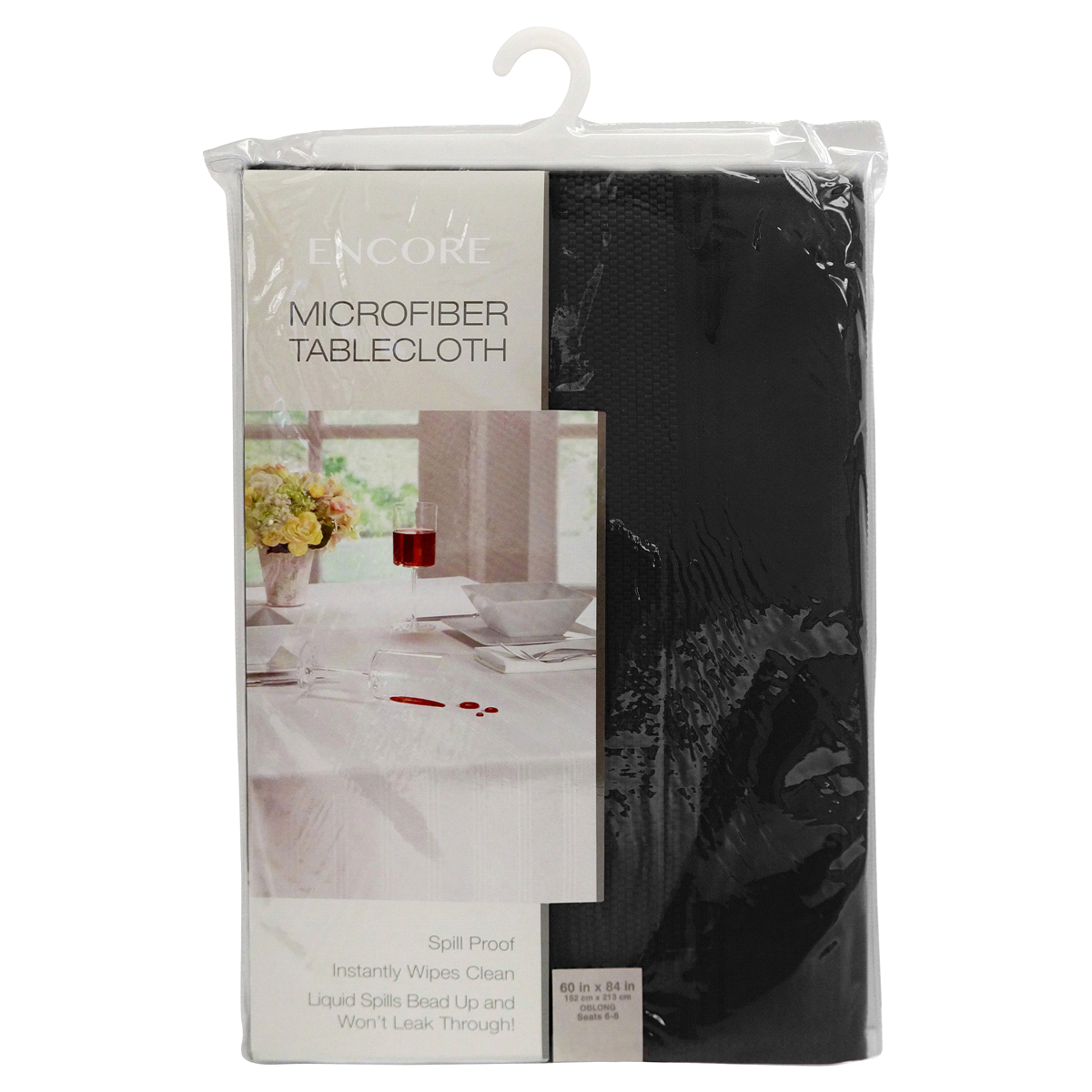 slide 1 of 1, Encore Tablecloth Black, 52 in x 70 in