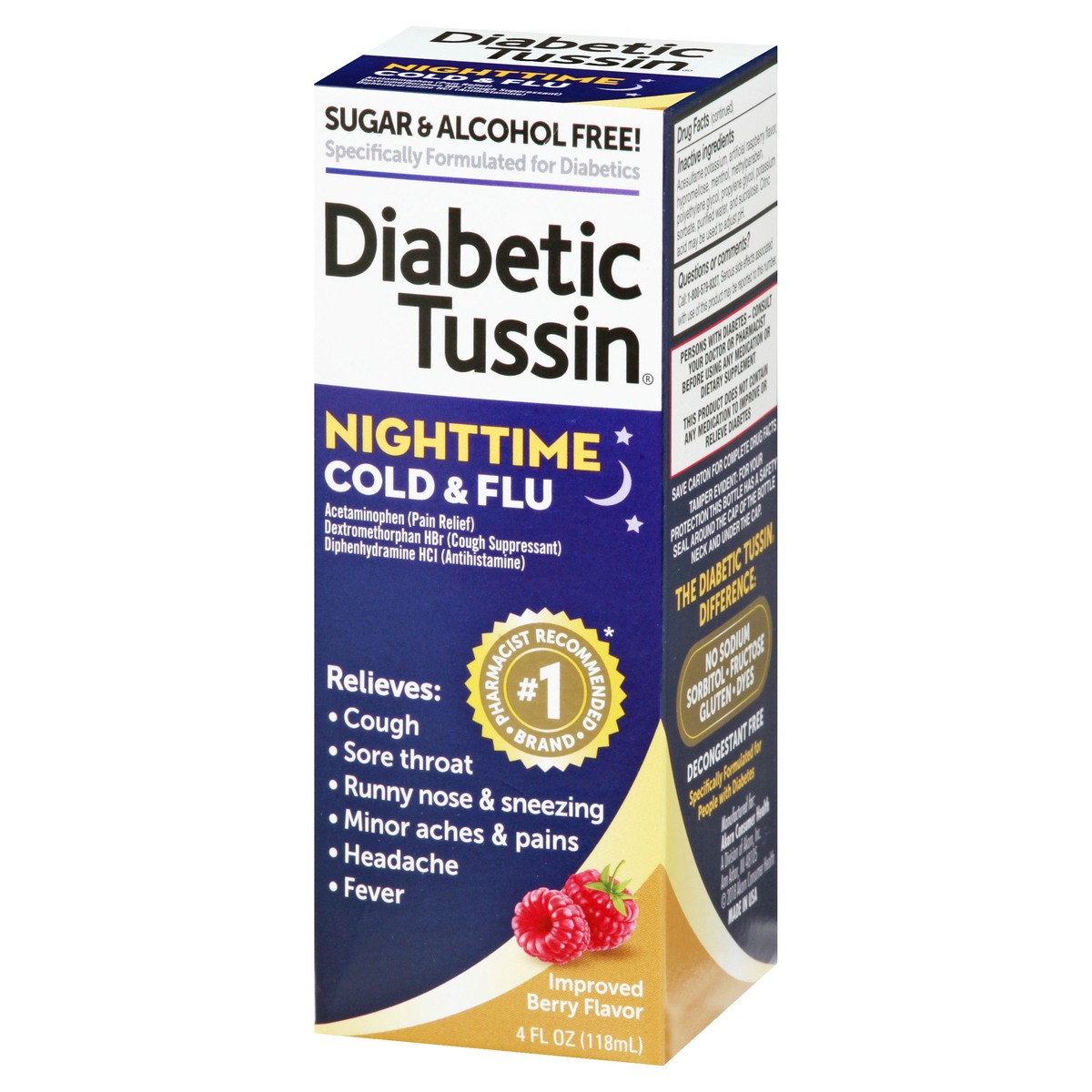 slide 2 of 10, Tussin Nighttime Cold and Flu Medicine - 4 Fl oz - Sugar Free Liquid Cough Syrup, Safe for Diabetics, Berry Flavored, 4 fl oz