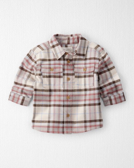 slide 1 of 3, Littleplanet Baby Boy Organic Cotton Button-Front Flannel Plaid NB, 1 ct