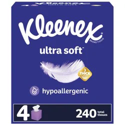 Kleenex Ultra Soft Facial Tissues, 4 Cube Boxes, 60 Tissues per Box, 3-Ply (240 Total Tissues)
