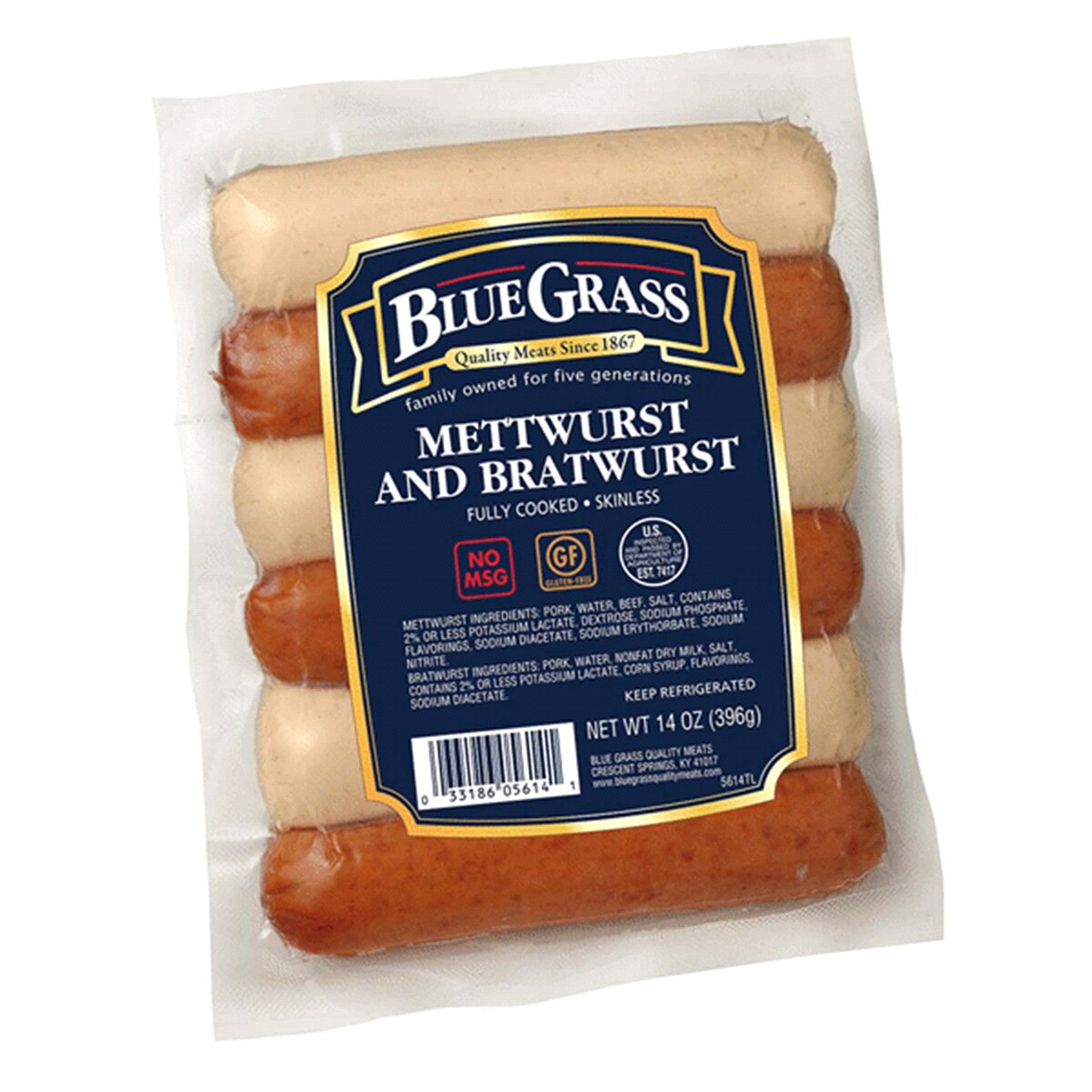 slide 1 of 1, Blue Grass Mettwurst and Bratwurst, 14 oz