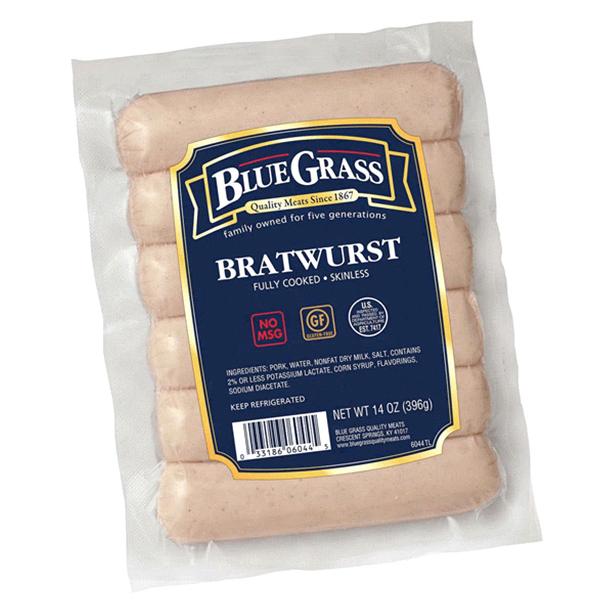 slide 1 of 1, Blue Grass Bratwurst, 14 oz