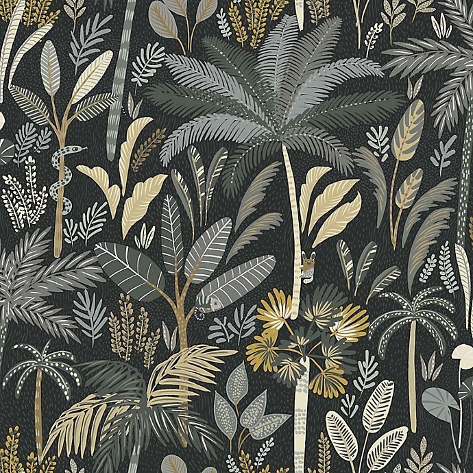 slide 2 of 9, RoomMates Tropical Eden Peel & Stick Wallpaper - Grey/Black, 1 ct