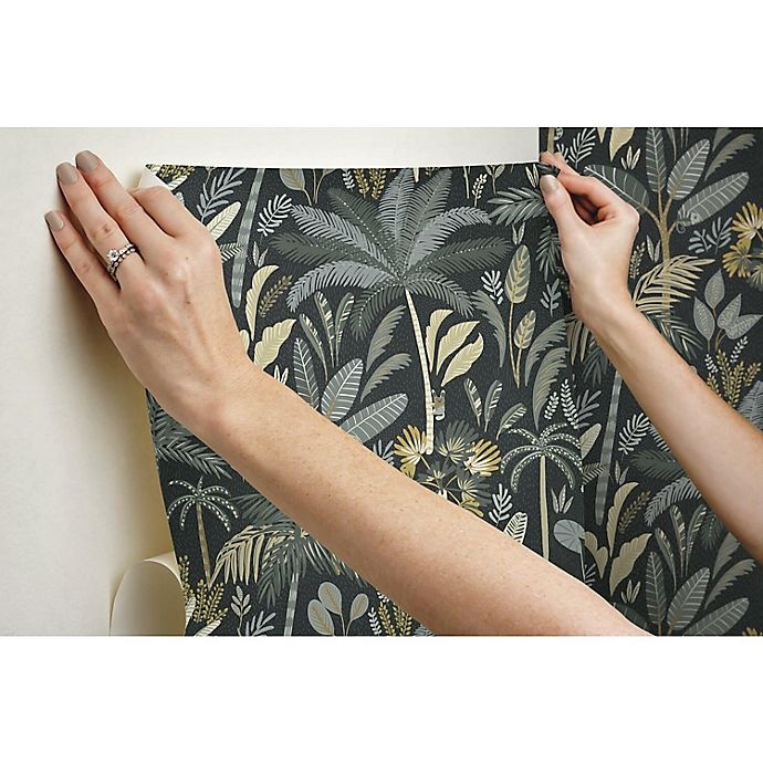 slide 3 of 9, RoomMates Tropical Eden Peel & Stick Wallpaper - Grey/Black, 1 ct