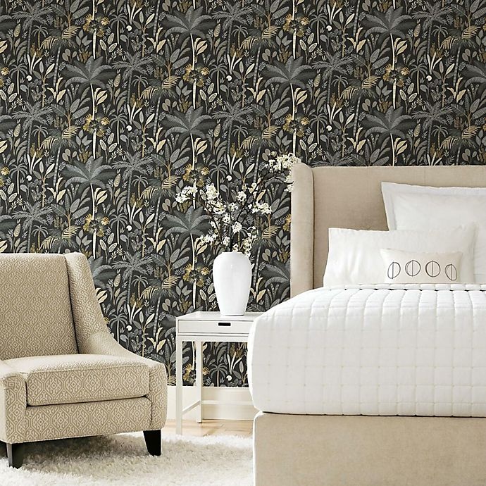 slide 1 of 9, RoomMates Tropical Eden Peel & Stick Wallpaper - Grey/Black, 1 ct