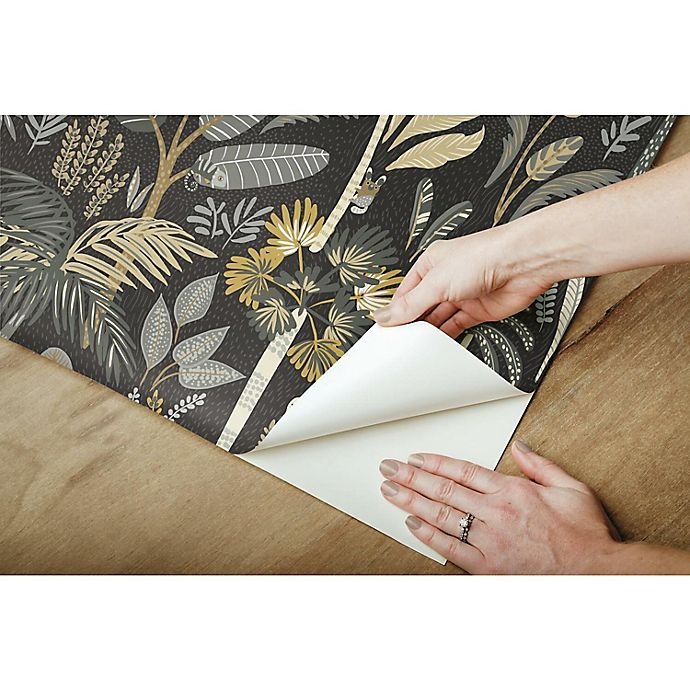 slide 4 of 9, RoomMates Tropical Eden Peel & Stick Wallpaper - Grey/Black, 1 ct