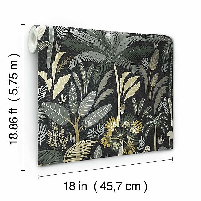 slide 5 of 9, RoomMates Tropical Eden Peel & Stick Wallpaper - Grey/Black, 1 ct