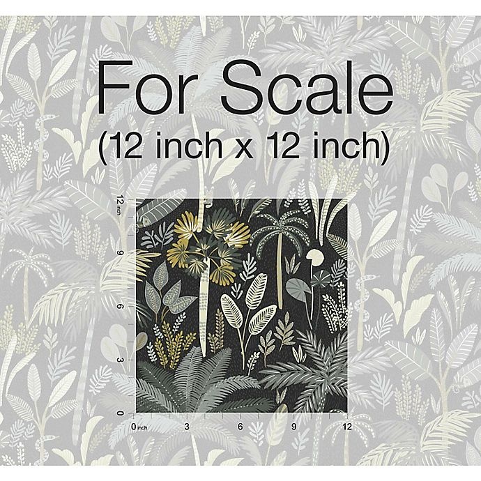 slide 6 of 9, RoomMates Tropical Eden Peel & Stick Wallpaper - Grey/Black, 1 ct