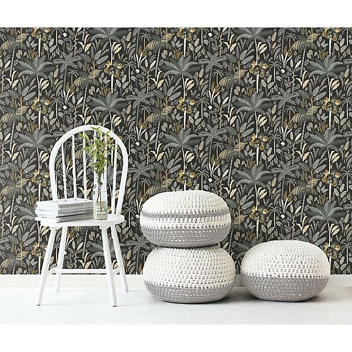 slide 8 of 9, RoomMates Tropical Eden Peel & Stick Wallpaper - Grey/Black, 1 ct