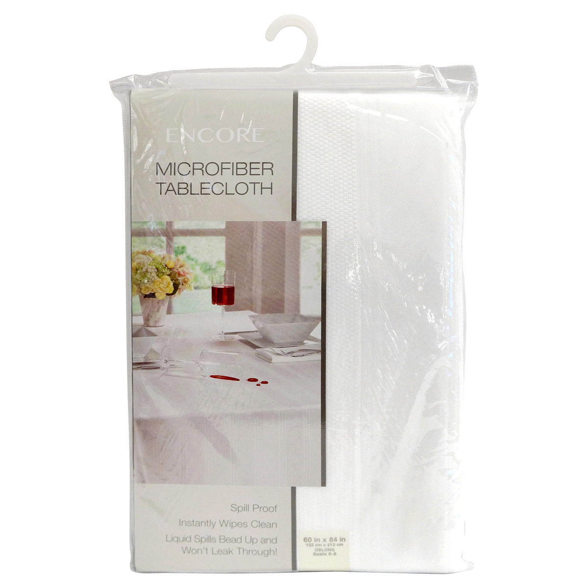 slide 1 of 1, Encore Fabric Tablecloth White 60x84, 1 ct