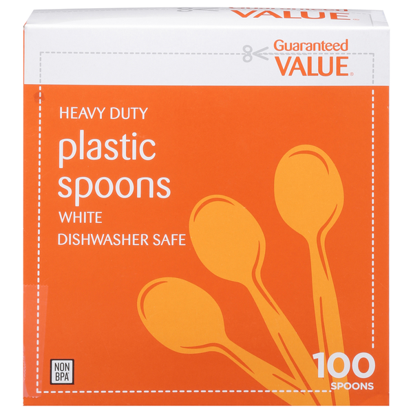 slide 1 of 1, Guaranteed Value White Heavy Duty Plastic Spoons, 100 ct
