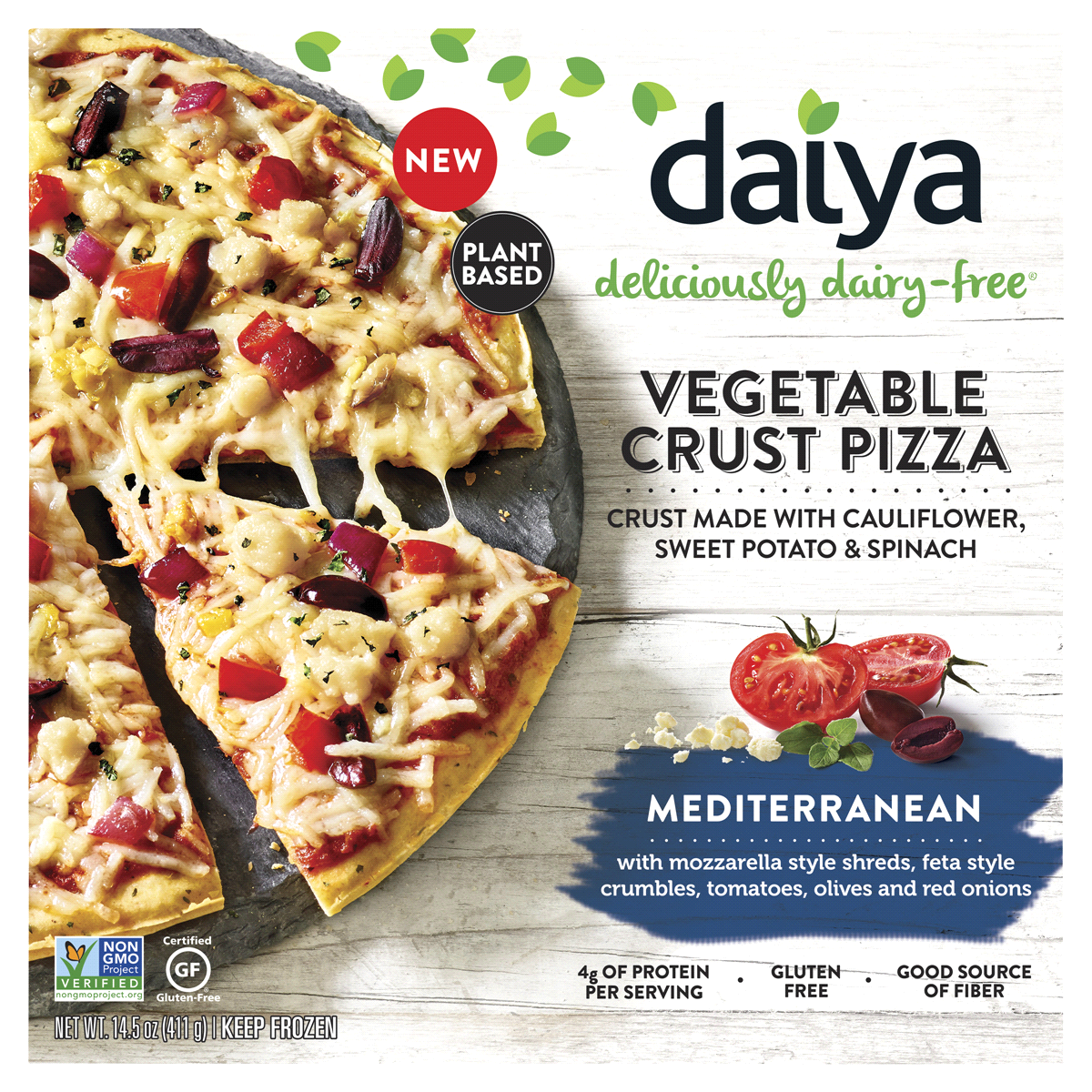 slide 1 of 1, Daiya Plant Based And Dairy Free Vegetable Crust Mediterranean Pizza, 13.47 oz
