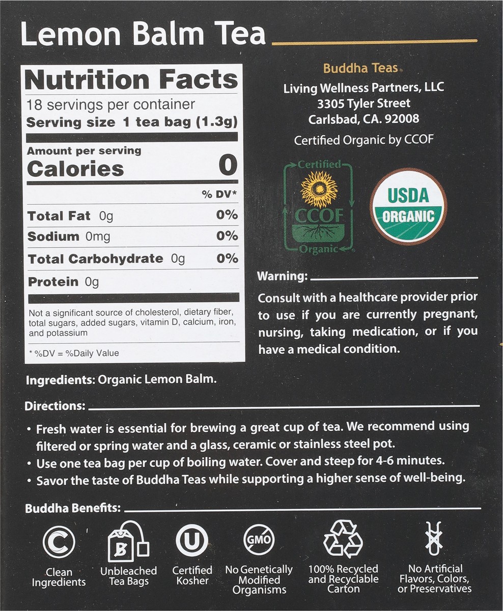 slide 4 of 9, Buddha Teas Organic Lemon Balm Herbal Tea 18 Tea Bags - 18 ct, 1 ct