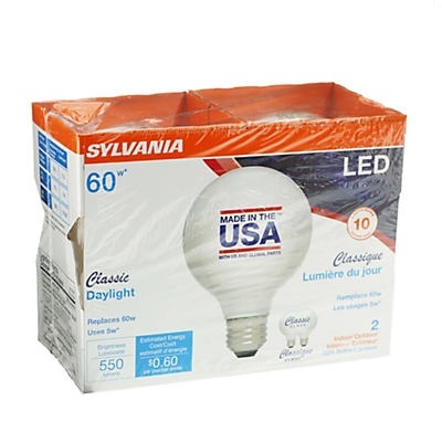slide 1 of 1, Sylvania LED 60 Watt G25 Frost Daylight Bulbs, 2 ct
