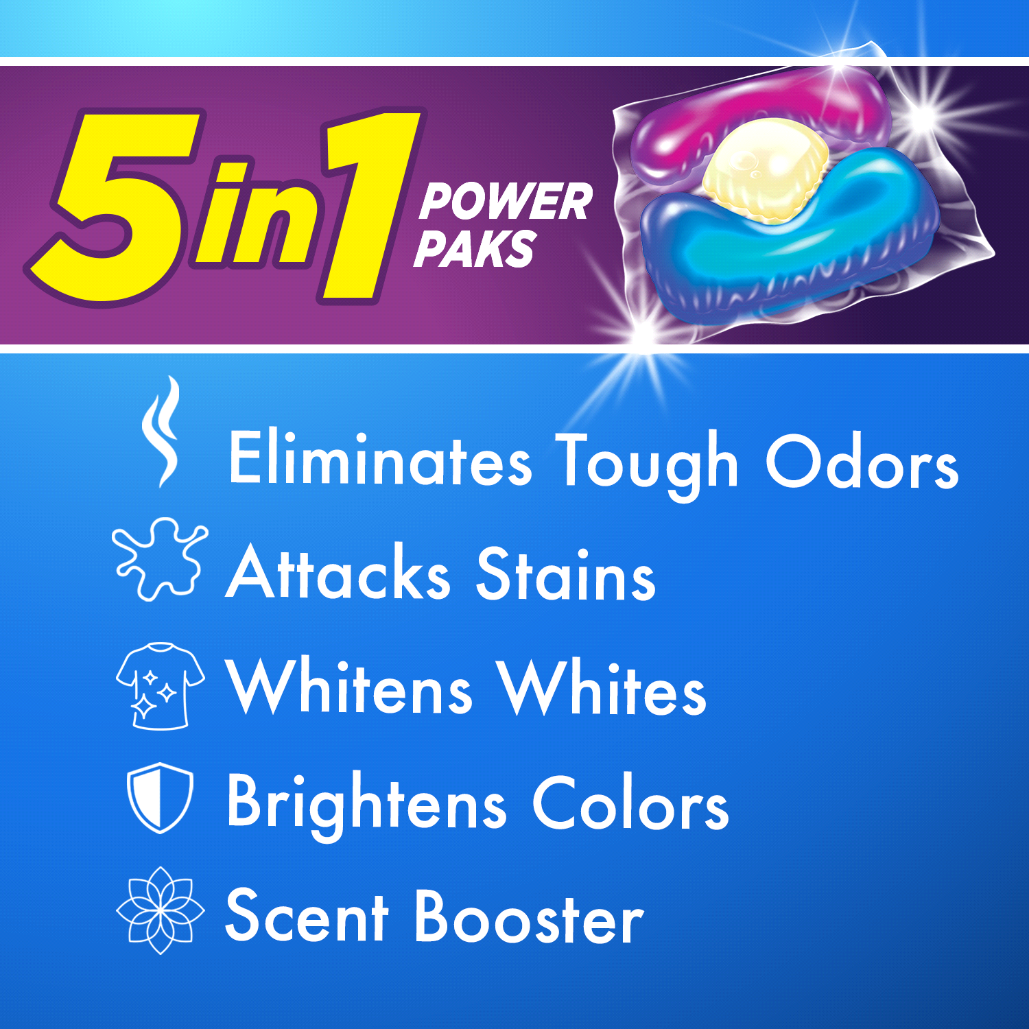 slide 2 of 4, ARM & HAMMER Plus OxiClean With Odor Blasters Laundry Detergent, 5-IN-1 Power Paks, 24 Ct, 24 ct