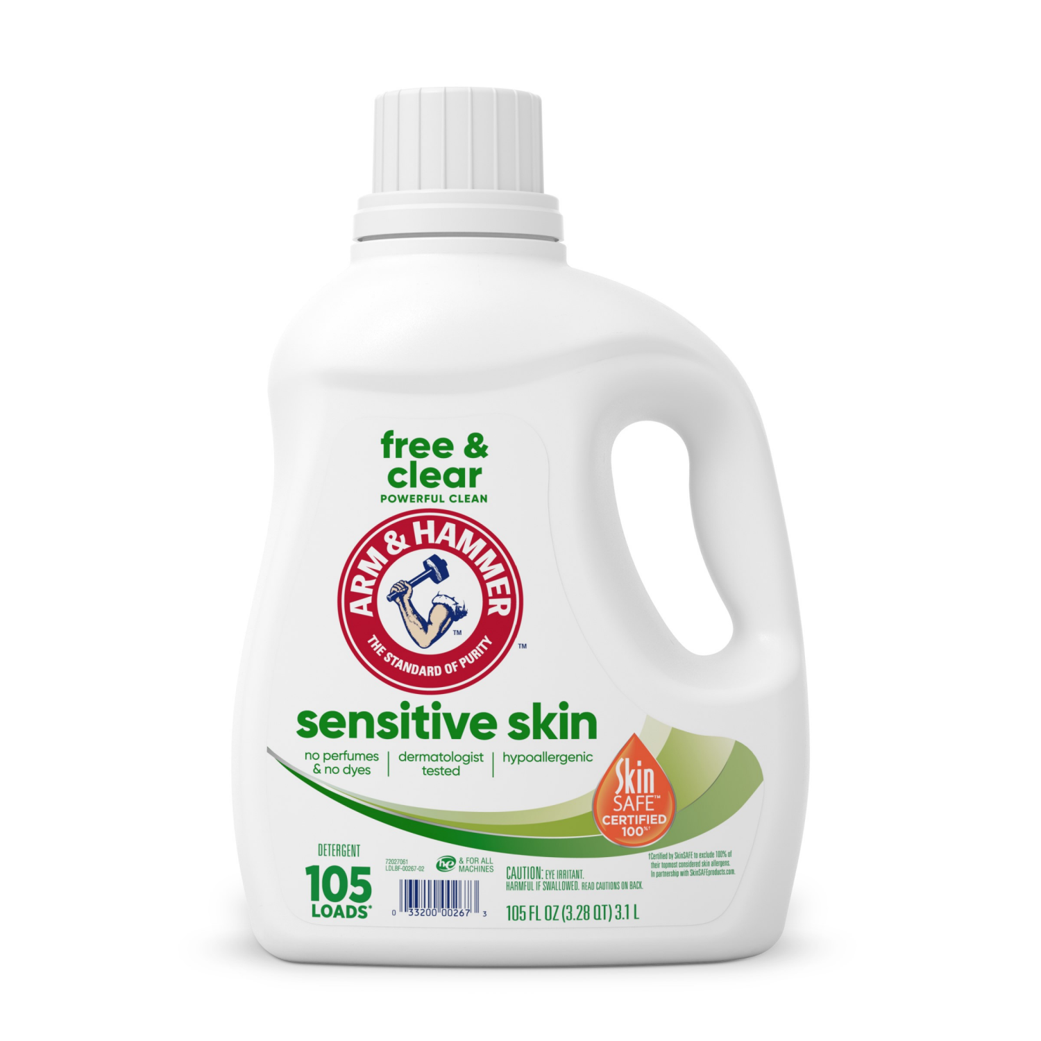 slide 1 of 2, ARM & HAMMER Sensitive Skin Free & Clear Liquid Laundry Detergent, 105 fl oz, 105 Loads, 105 fl oz