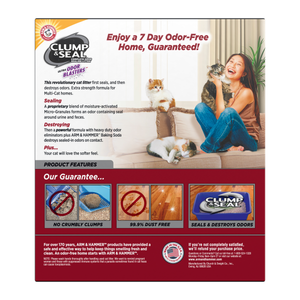 slide 3 of 13, ARM & HAMMER Clump & Seal Multi-Cat Complete Odor Sealing Clumping Cat Litter, 38 lb, 38 lb