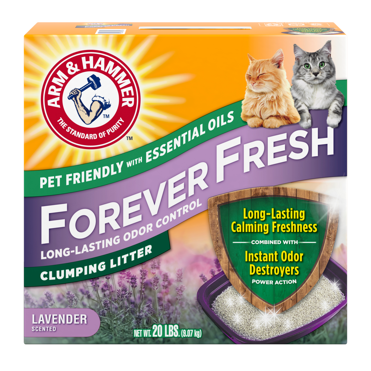 slide 1 of 13, ARM & HAMMER Forever Fresh Clumping Cat Litter, Lavender Pet Friendly Essential Oils, Multi-Cat, 20 lb, 20 lb
