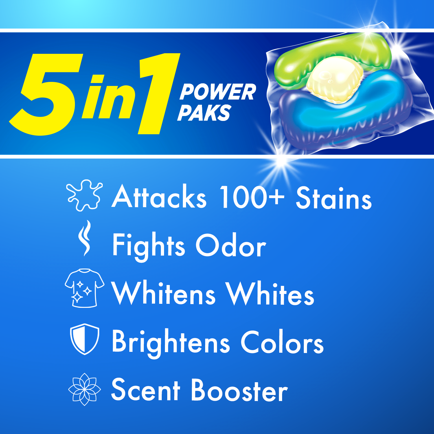 slide 2 of 4, ARM & HAMMER Plus OxiClean Stain Fighters: 5-in-1 Laundry Detergent Power Paks, Laundry Stain Remover, Attacks 100 Plus Stains, Fresh Scent, 24 Count, 24 ct