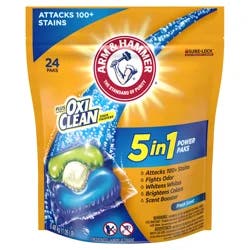 ARM & HAMMER Plus OxiClean Stain Fighters: 5-in-1 Laundry Detergent Power Paks, Laundry Stain Remover, Attacks 100 Plus Stains, Fresh Scent, 24 Count