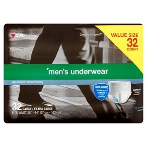 slide 1 of 1, CVS Health Men's Underwear Maximum Absorbency, L/Xl, 32 Ct, 32 ct