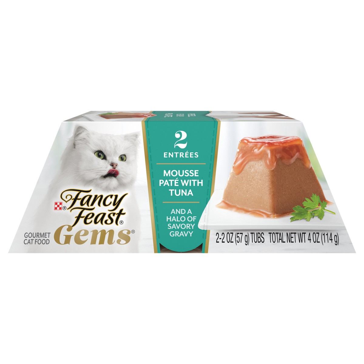 slide 1 of 7, Fancy Feast Purina Fancy Feast Gems Mousse Pate With Tuna and Halo of Savory Gravy Cat Food - 4 oz. Box, 2 ct