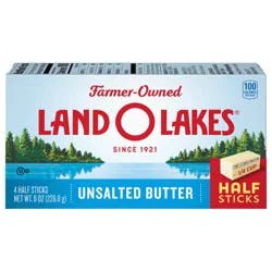 Land O'Lakes Unsalted Butter in Half Sticks, 4 half sticks, 8 oz pack