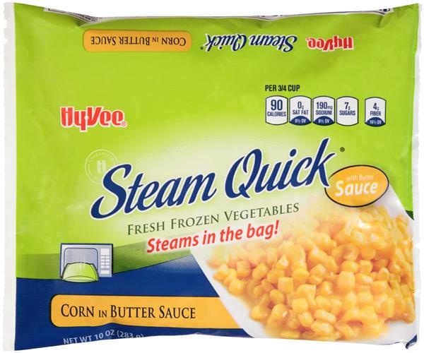 slide 1 of 1, Hy-vee Steam Quick, Corn In Butter Sauce, 10 oz