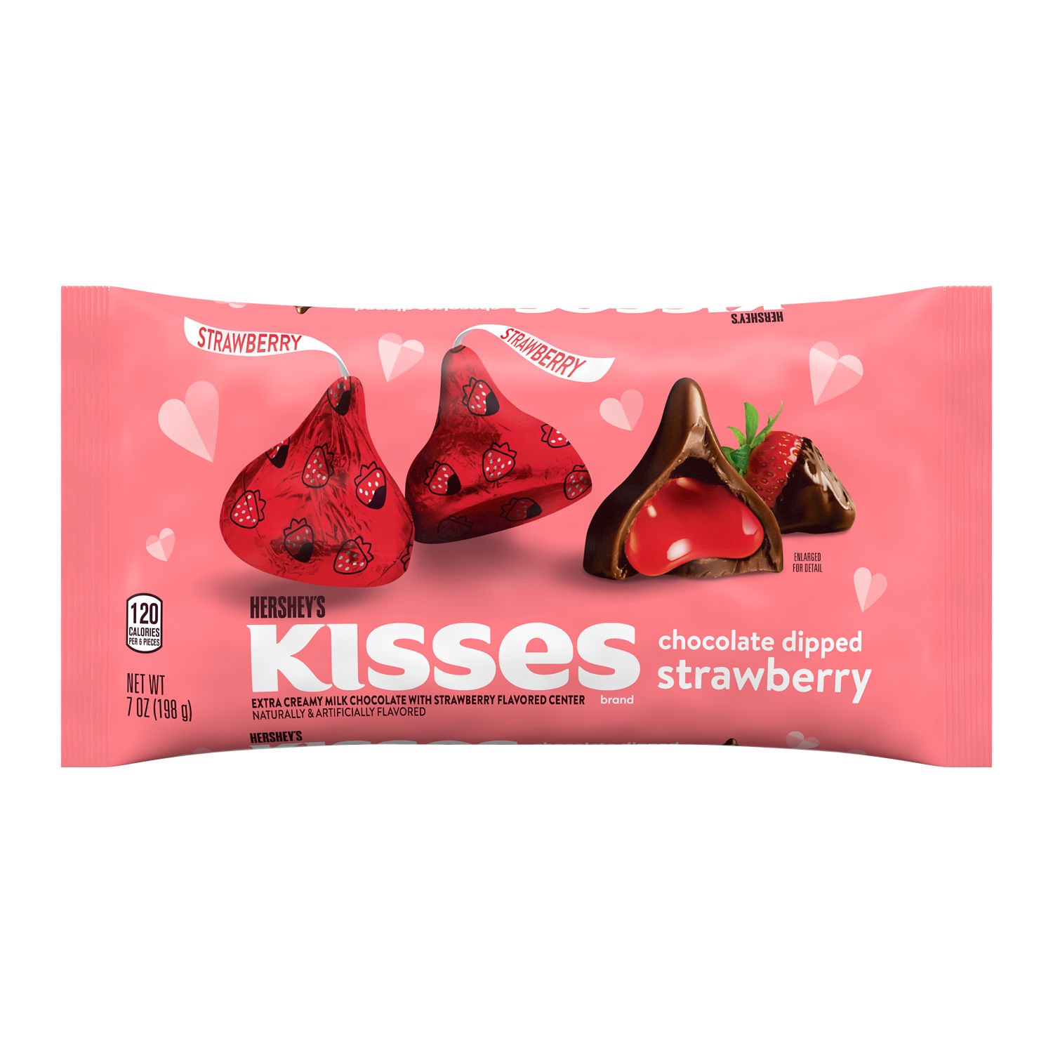 slide 1 of 2, Hershey's KISSES Extra Creamy Milk Chocolate Strawberry Flavored Candy, Valentine's Day, 7 oz, Bag, 7 oz