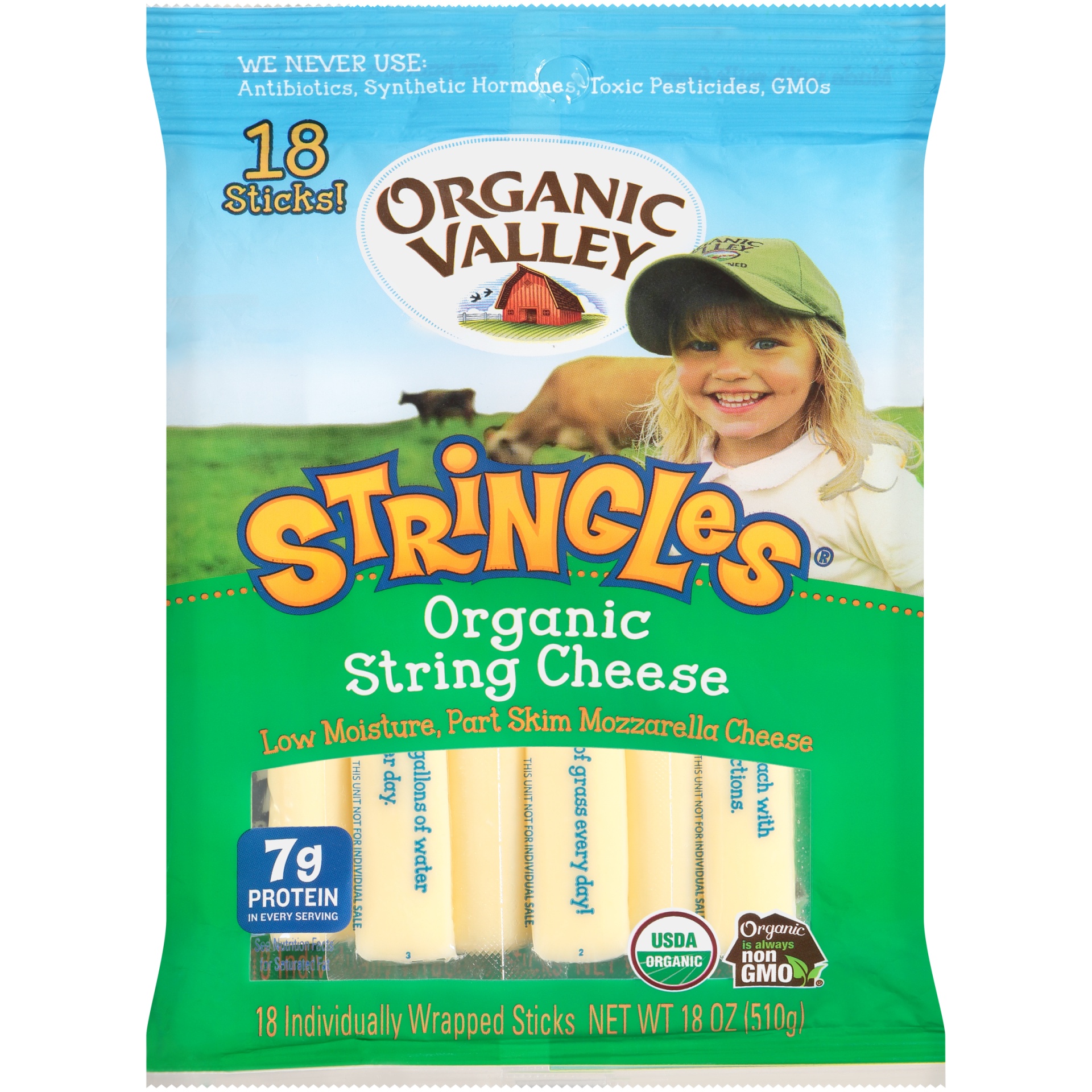 slide 1 of 1, Organic Valley Mozzarella Stringles, 18 oz