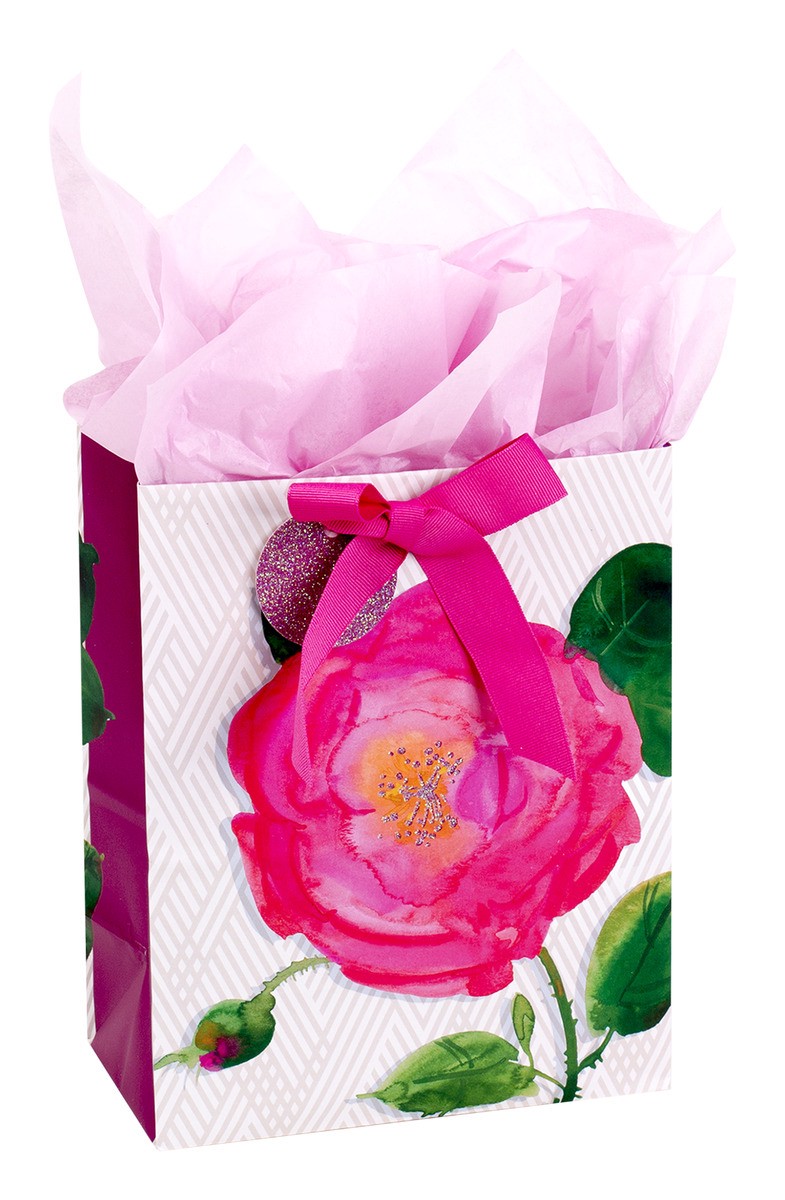 slide 2 of 2, Hallmark Pink Rose Medium Gift Bag with Tissue Paper 1 ea, 1 ct