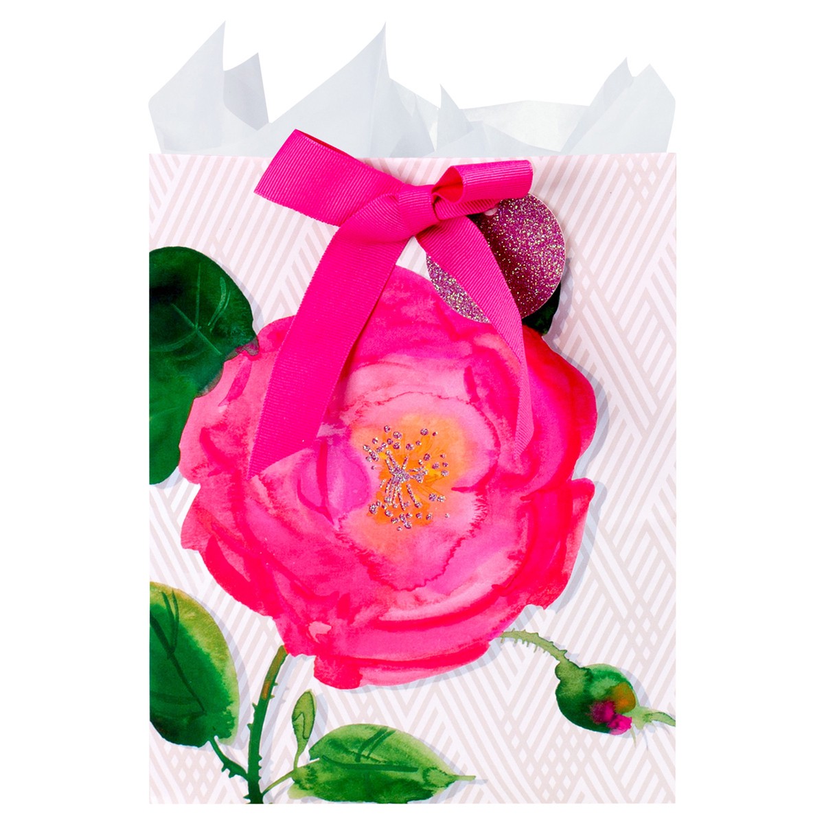 slide 1 of 2, Hallmark Pink Rose Medium Gift Bag with Tissue Paper 1 ea, 1 ct