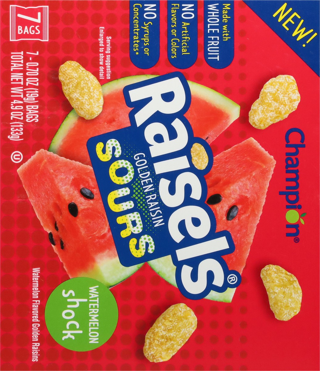 slide 6 of 9, Champion Raisels Sours Watermelon Shock Golden Raisin 7 - 0.70 oz ea, 7 ct