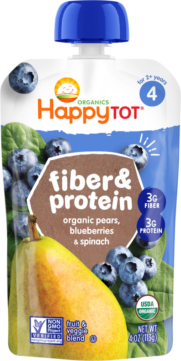 slide 6 of 9, Happy Tot Happy Family HappyTot Fiber & Protein Organic Pears Blueberries & Spinach Baby Food - 4oz, 4 oz