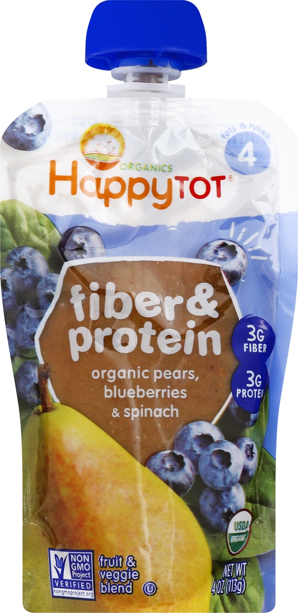 slide 9 of 10, Happy Tot Fiber & Protein Organic Pears Blueberries Spinach, 4 oz