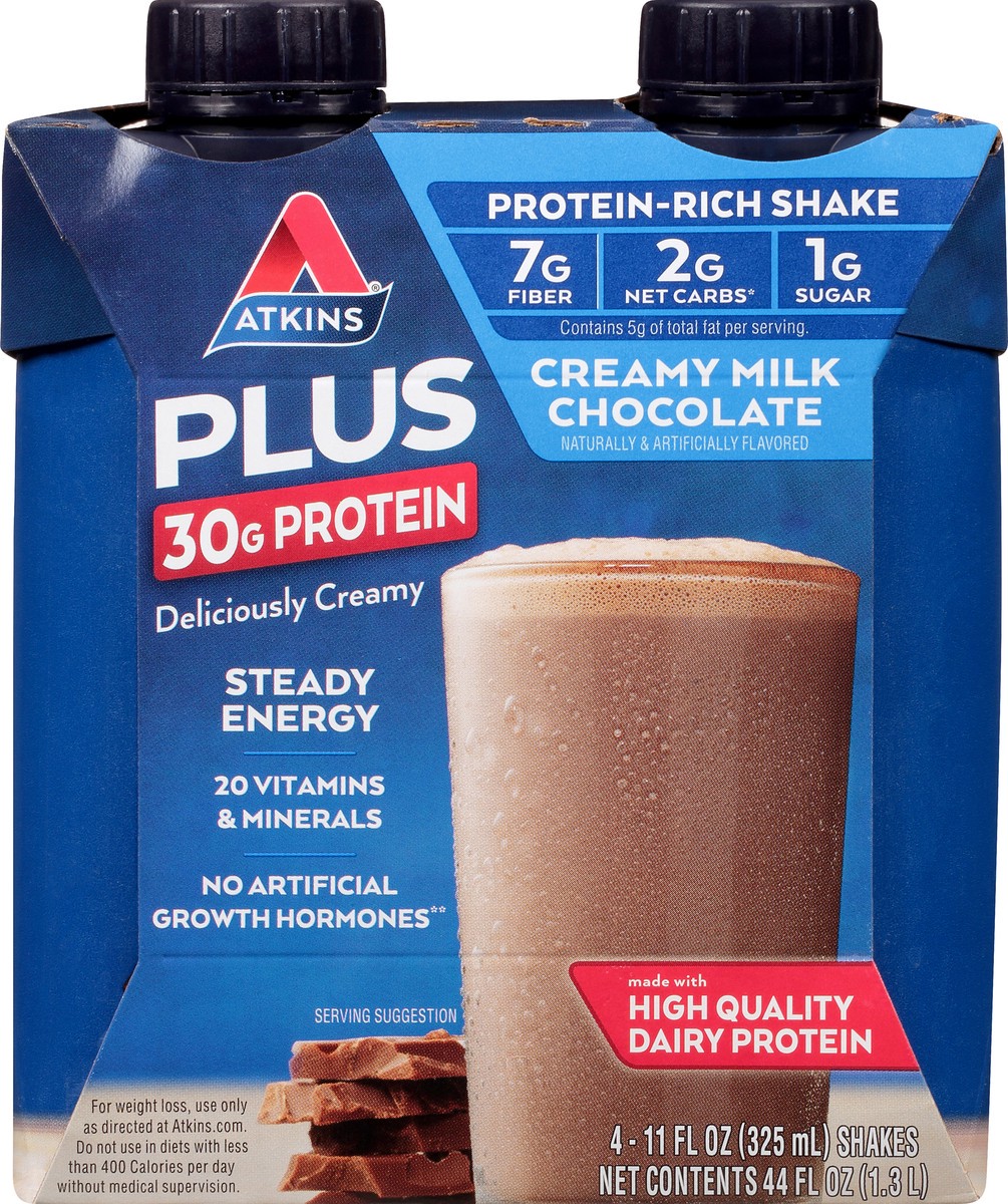 slide 10 of 13, Atkins Plus Creamy Milk Chocolate Shakes 4 ea, 4 ct