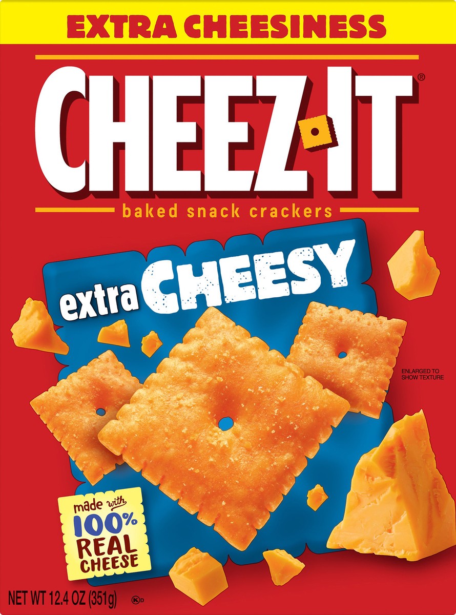 slide 5 of 7, Cheez-It Cheese Crackers, Baked Snack Crackers, Lunch Snacks, Extra Cheesy, 12.4oz Box, 1 Box, 12.4 oz