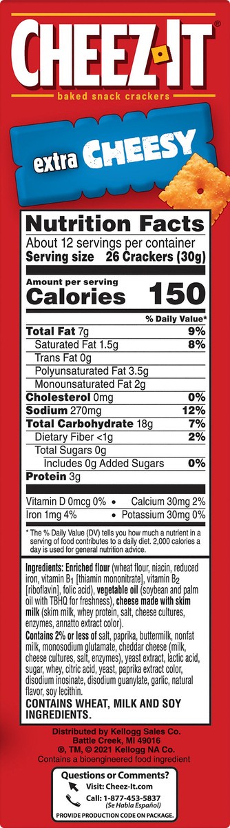 slide 4 of 7, Cheez-It Cheese Crackers, Baked Snack Crackers, Lunch Snacks, Extra Cheesy, 12.4oz Box, 1 Box, 12.4 oz